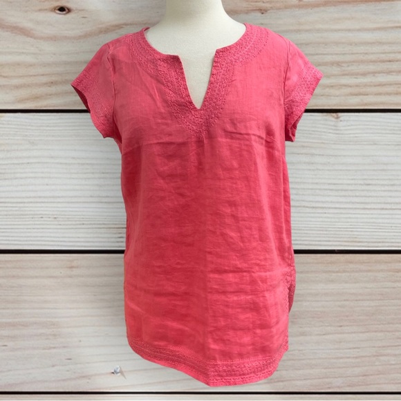 St. Tropez West linen top with embroidery medium - Picture 1 of 9